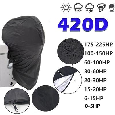 Copertura per motore fuoribordo per yacht 420D da 0 a 225 CV, antipolvere, anti UV, protezione per motore marino, impermeabile, nera