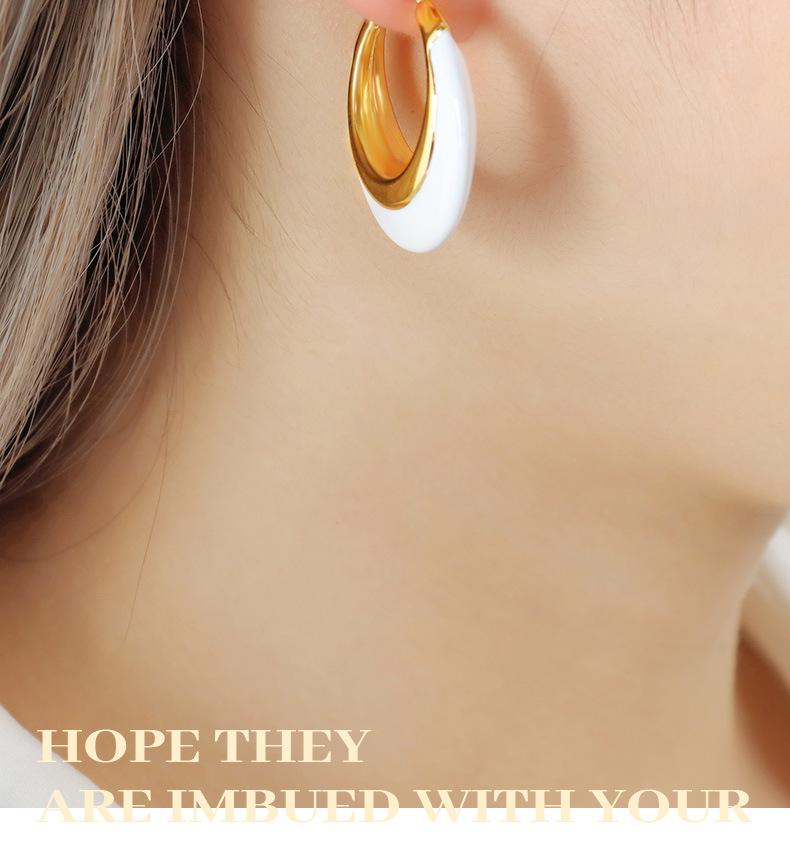 Gold-Plated Geometric Hoop Earrings: Black & White Oil Drip, European Retro Style for Women