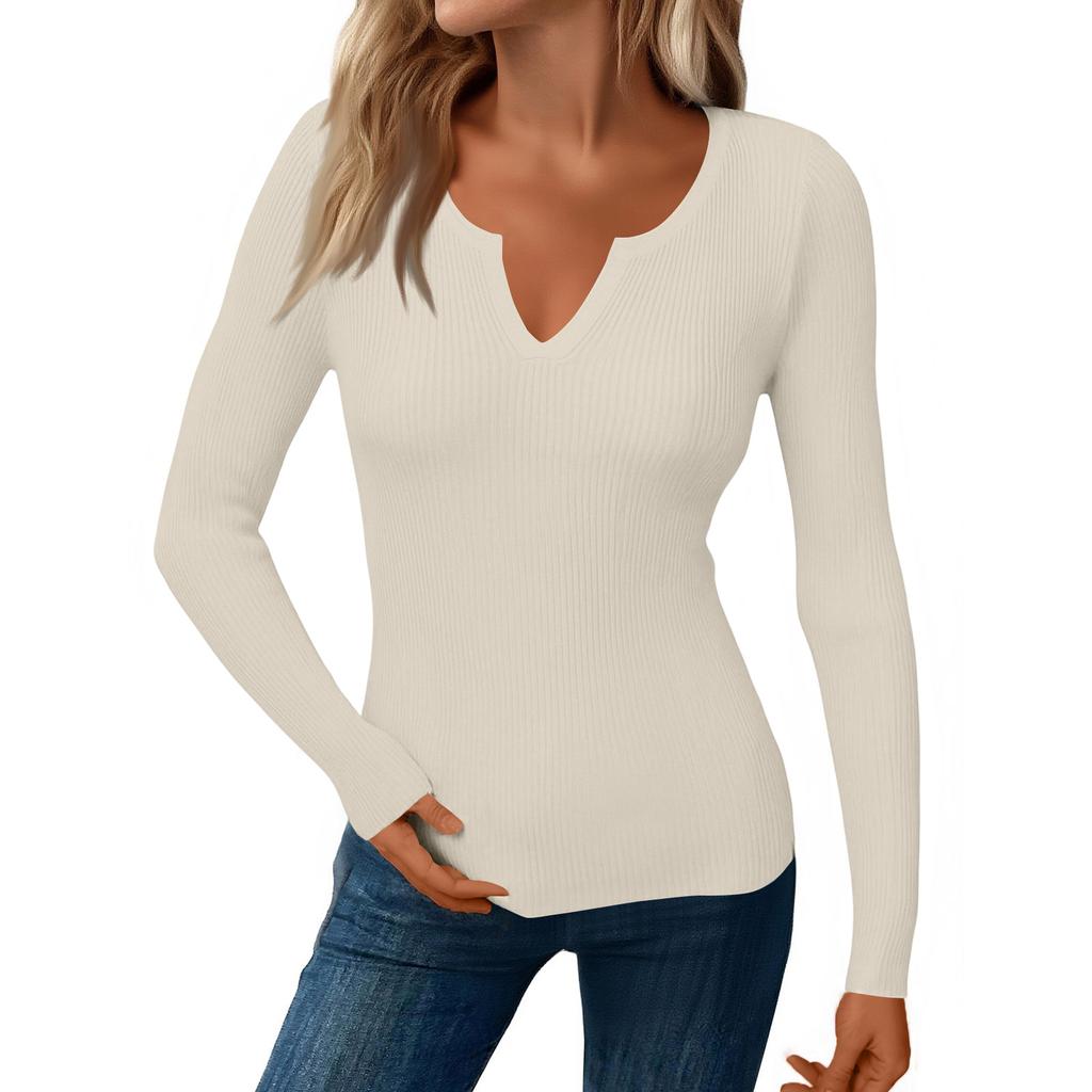 Women's Casual Solid Color V Neck Slim Button Knit Sweater Long Sleeved Base Sweater Sweater