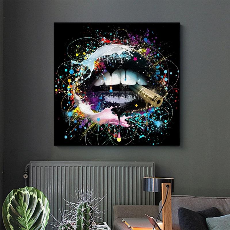 Bullet Biting Mouth Graffiti Art Canvas Painting Abstract Creative Posters and Prints Wall Picture for Living Room Home Decor