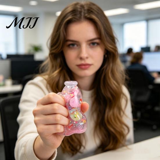Odorless Stress Ball Milk Bottle Squeeze Ball, Slow Rising Glitter Liquid Fidget Toy for Soft Tactile Adults Kids, Cute Decompression Anxiety Relief,