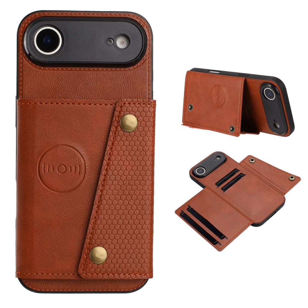 For iPhone Air Case with Card Slots Kickstand Leather + TPU Phone Cover