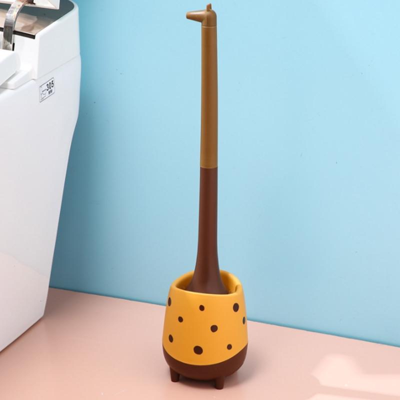 Roztomilý čisticí kartáč na toaletu ve tvaru žirafy, kartáč na toaletu a držák, čistič na toaletu s dlouhou rukojetí pro čištění toalety