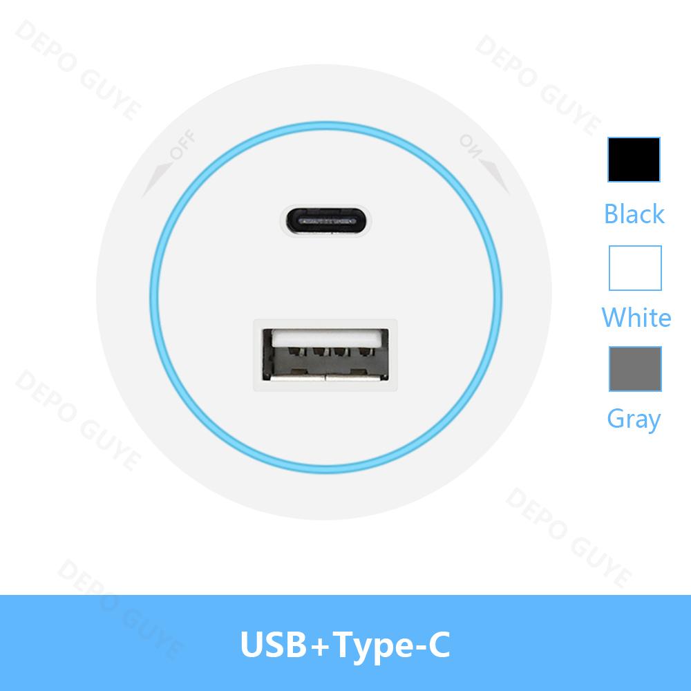 Power Track Socket EU/FR/Korea/USB Type-C Round Romovable Adapter Home Kitchen Meeting Wall Mounted Universal Electrical Outlet