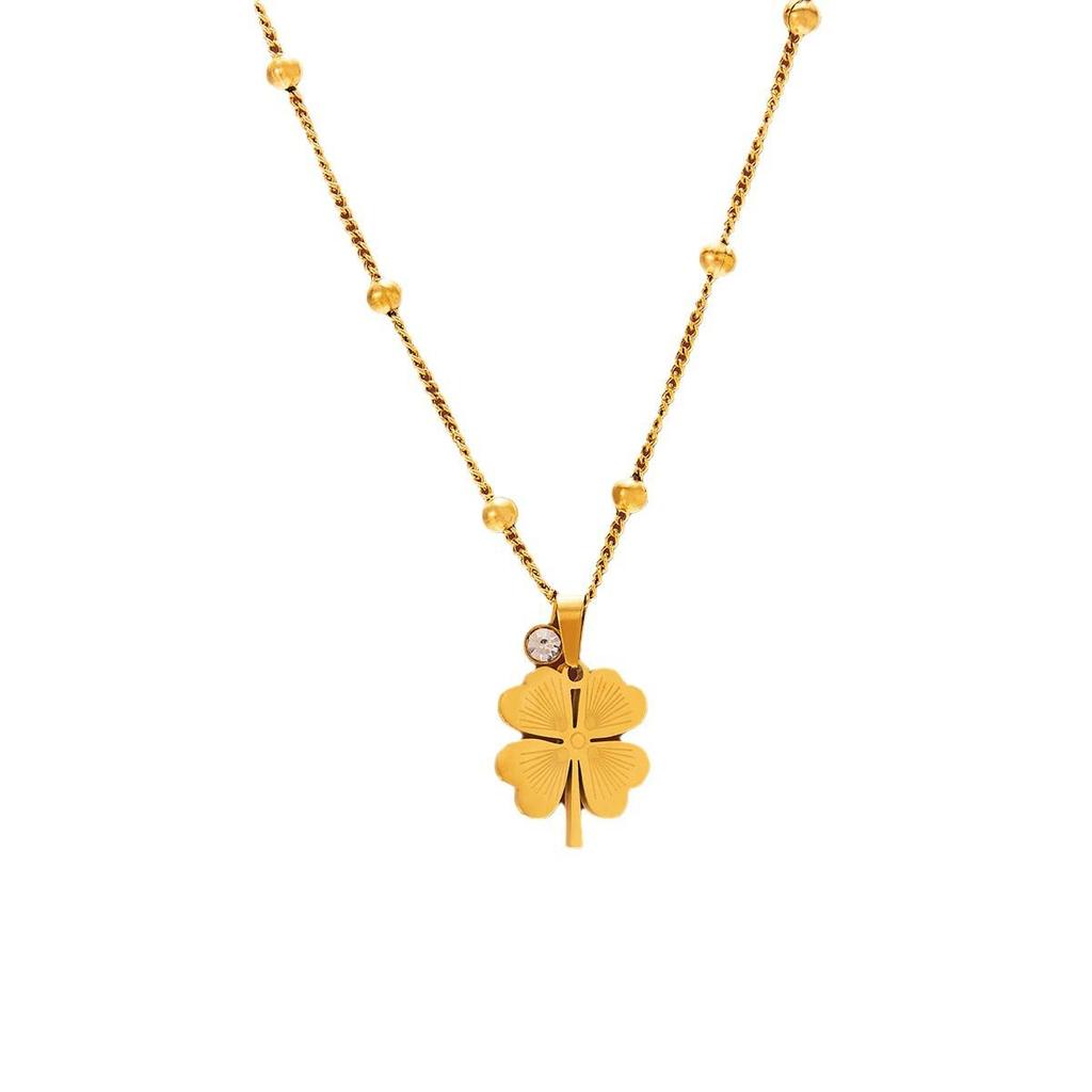 Wenjian Four-Leaf Clover Titanium Steel Necklace for Women - Light Luxury Snake Chain Clavicle Jewelry
