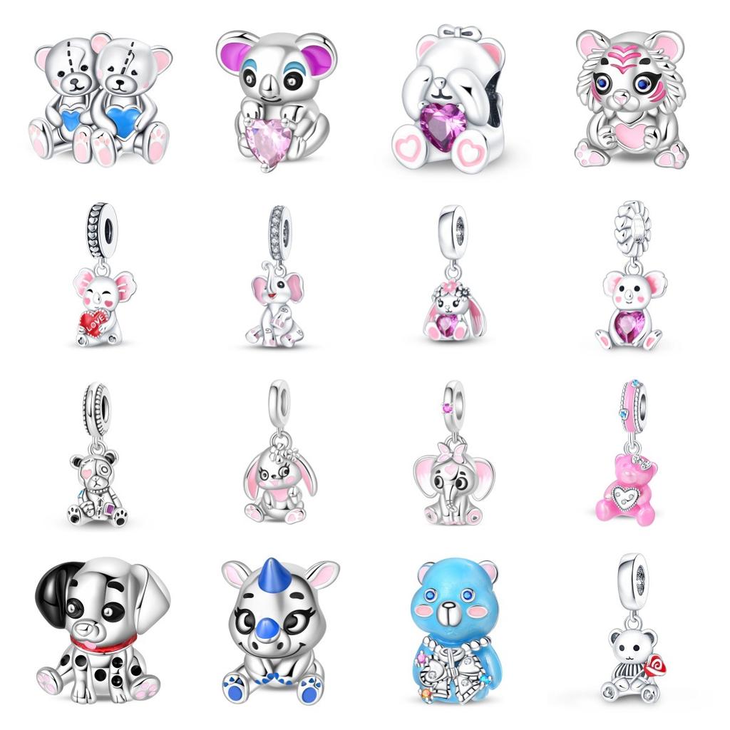 Cute Animal Bear Rhino Koala Charm Pendant Beaded Bracelet Jewelry Accessories