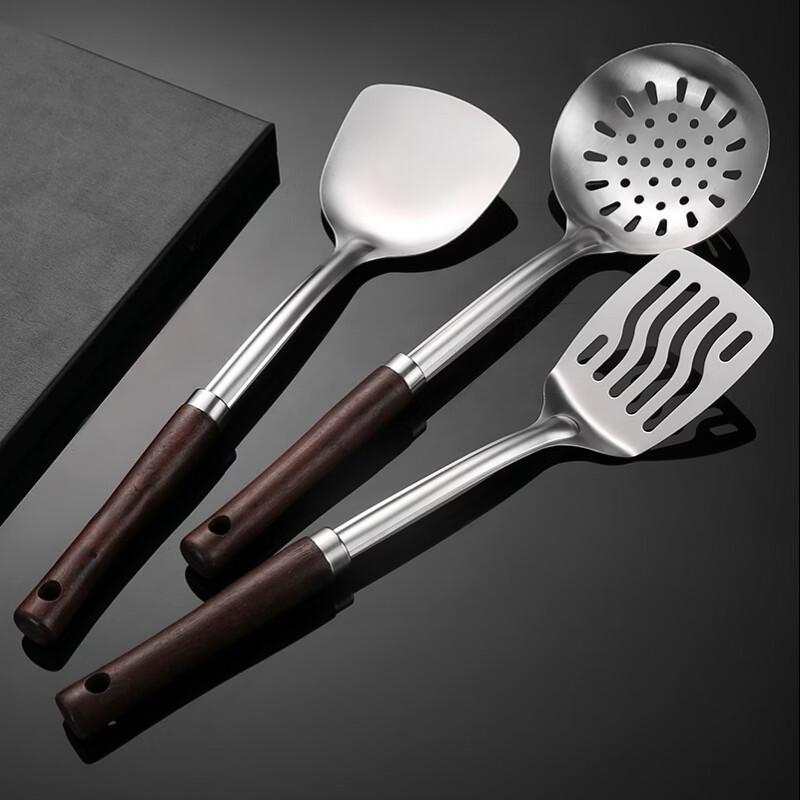 2-Pack 304 Stainless Steel Slotted Spoons with Wooden Handle