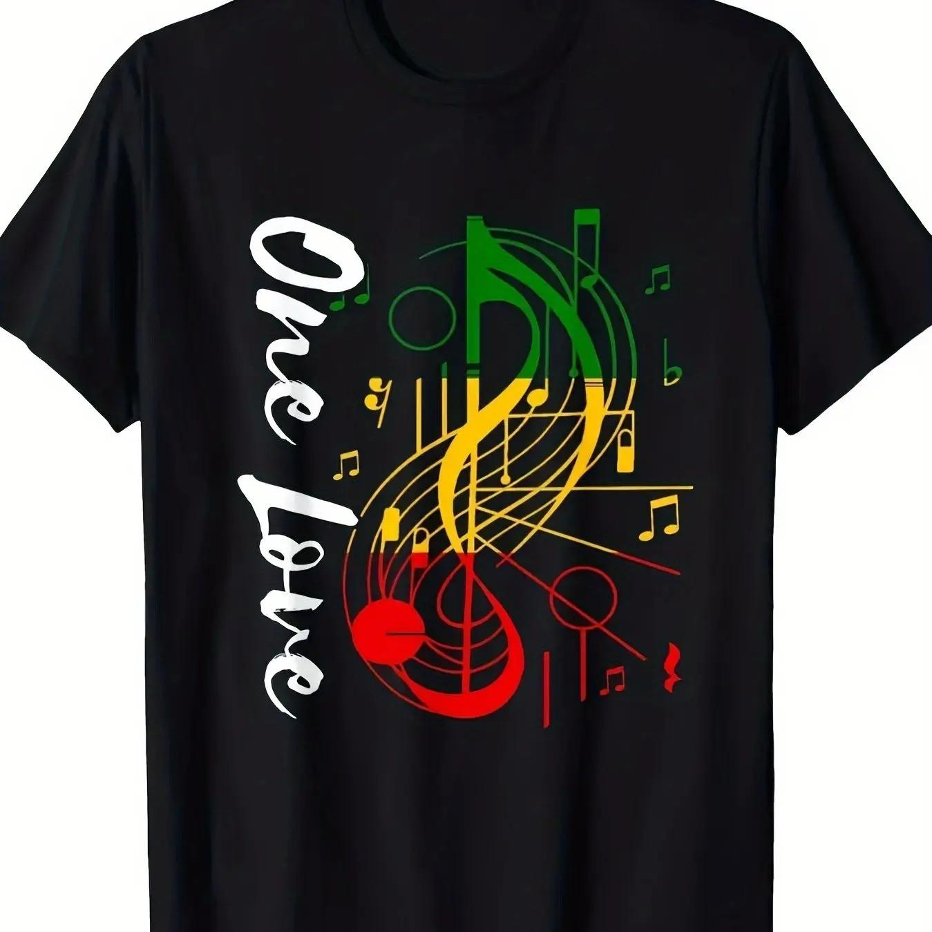 Mens Rastafari Reggae Music TShirt Cotton Rasta Colors with One Love Reggae Notes Design Men Clothing Comfortable S