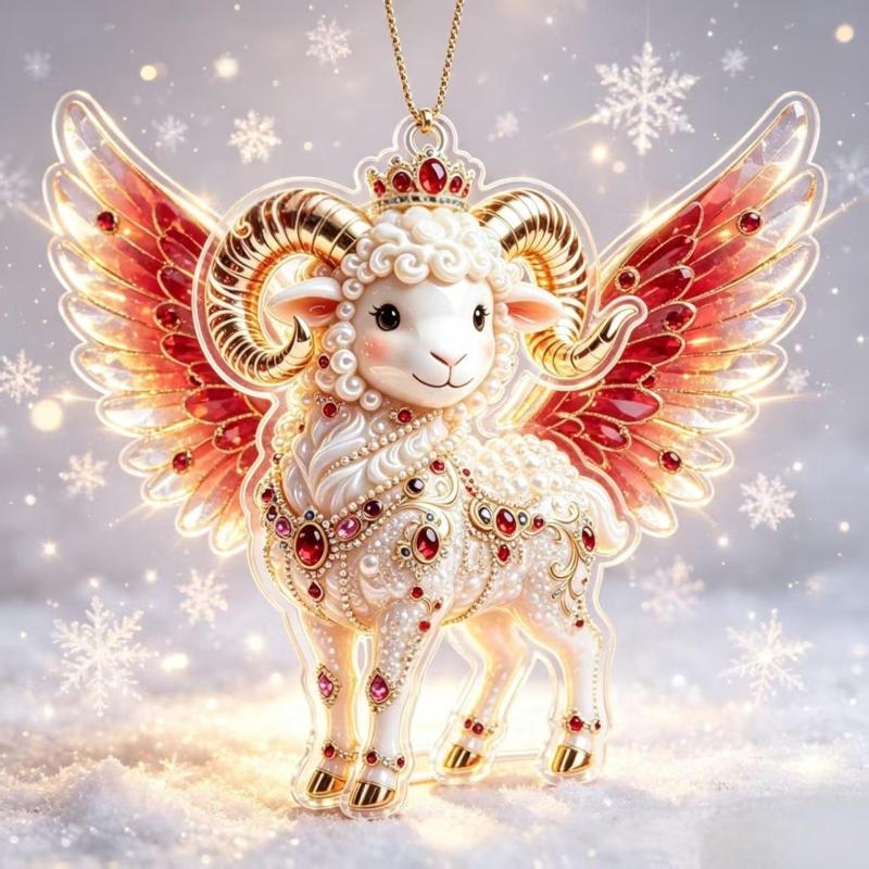 2D Acryl Sternzeichen Steinbock Weihnachtsbaum Anhänger Glücksbringendes Rot-Gold Design Für Rückspiegel Neujahr Hausdekoration