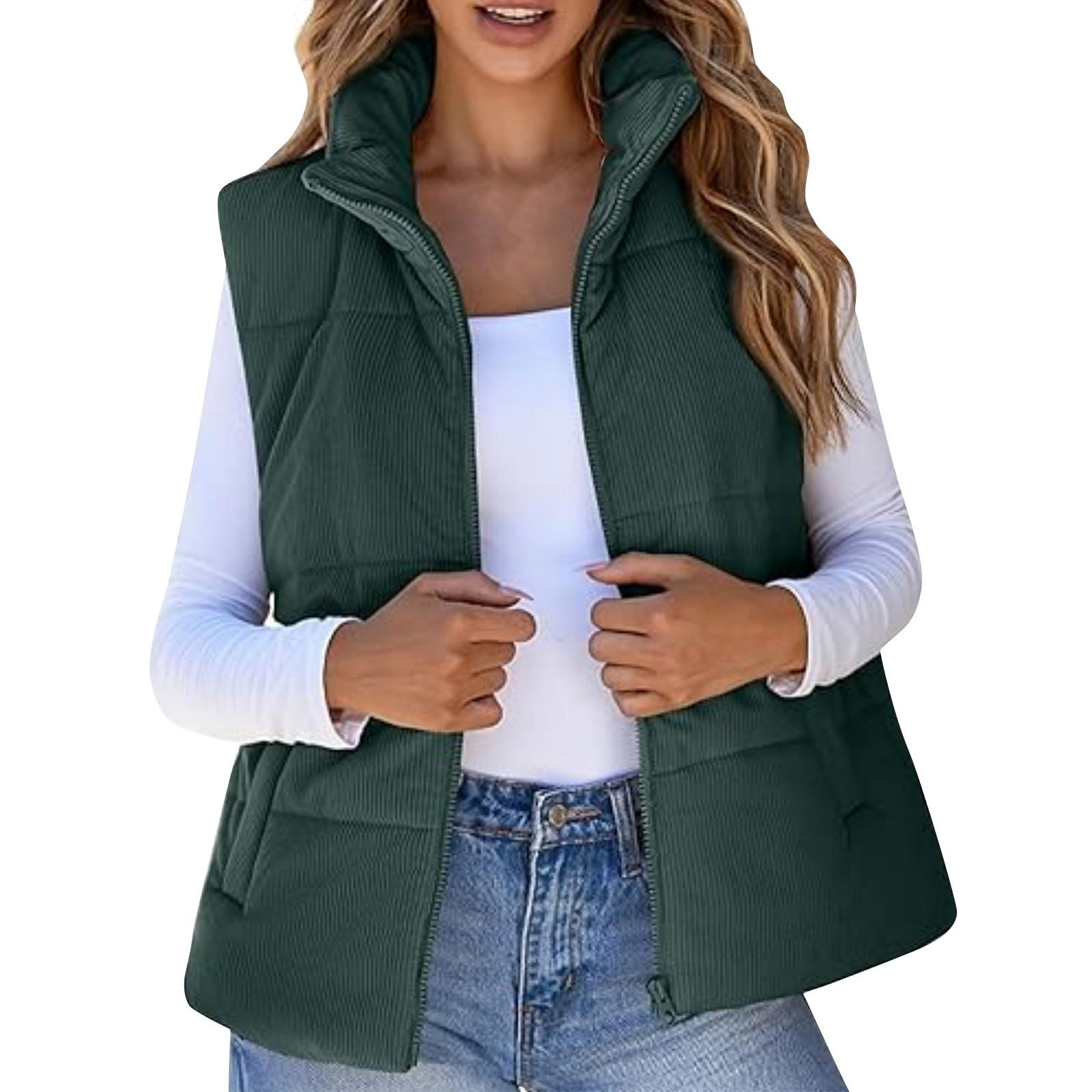 

Женская модная повседневная куртка-жилет без рукавов на молнии с однотонным утолщенным узором L армия зеленый