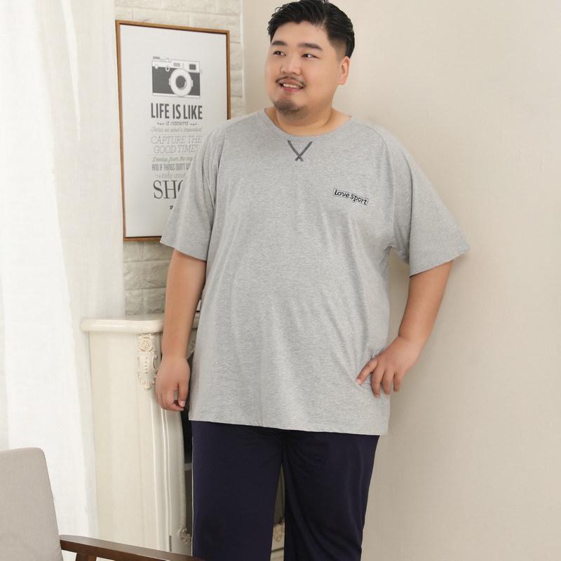 Mei Ji Yun Men's 5XL Pure Cotton Pajama Set - Short Sleeve Top & Long Pants, Plus Size, Round Neck