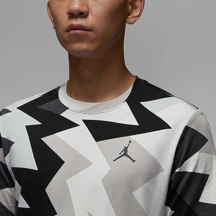 Jordan Contrast Pattern Print Round Neck Short Sleeve T-Shirt Men Tops Black FB7356-010