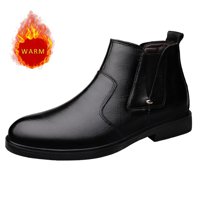 Fashion Classic Brand Men's Genuine Leather Shoes Winter Cotton High Top Shoes Men's Business Short Boots High-quality Soft Soles