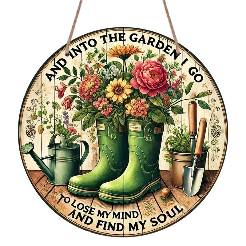 2D Flat, 1pc Round Aluminum Metal Wall Sign, Rustic Style "Welcome to My Garden" Wall Decor - A Product with Floral and Gardening Tool, Suitable for