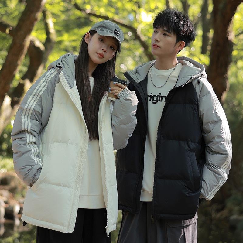 Down jacket men's winter thickened warm trendy brand white duck down jacket loose sports hooded bread jacket jacket
