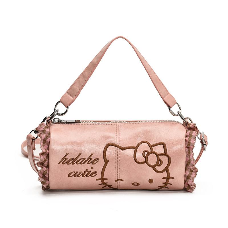 Hello Kitty Cute Cartoon Embroidered Cylinder Lace Mini Women s Bag New Fashionable Crossbody Bag Available in Multiple Colors 13cmX7cmX7cm