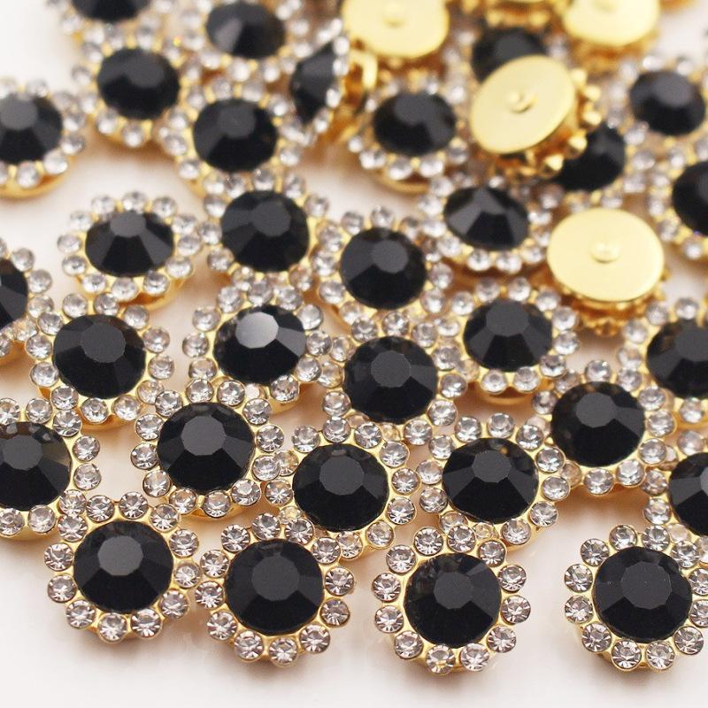 50P 10/12Mm Round  Glass Sewing Stone Glue-On Claw  Gold Base Button Sew On  For Diy Clothes Crafts
