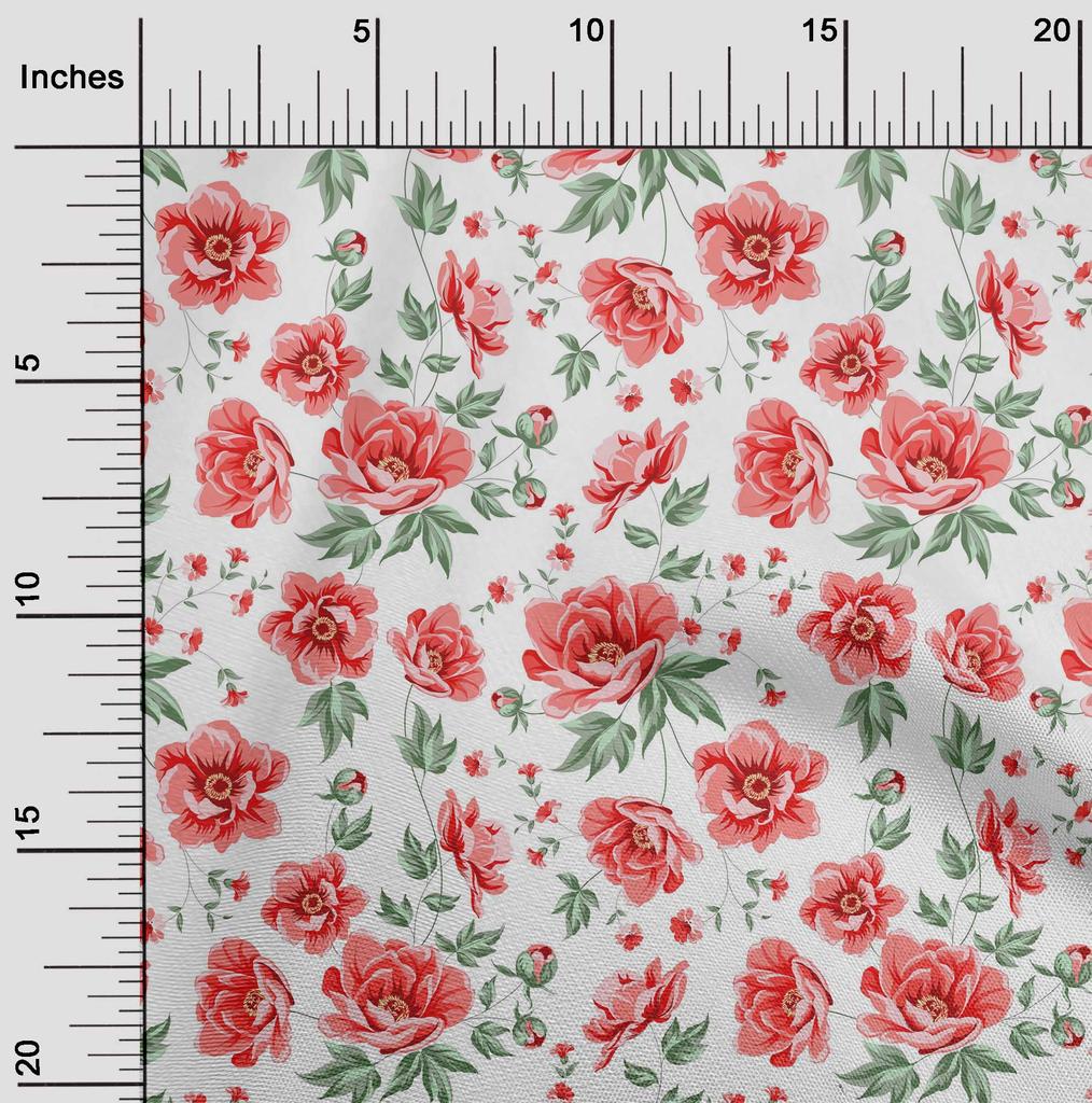 oneOone Cotton Flex Fabric Leaves & Peony Floral Print Fabric By The Yard 40 Inches