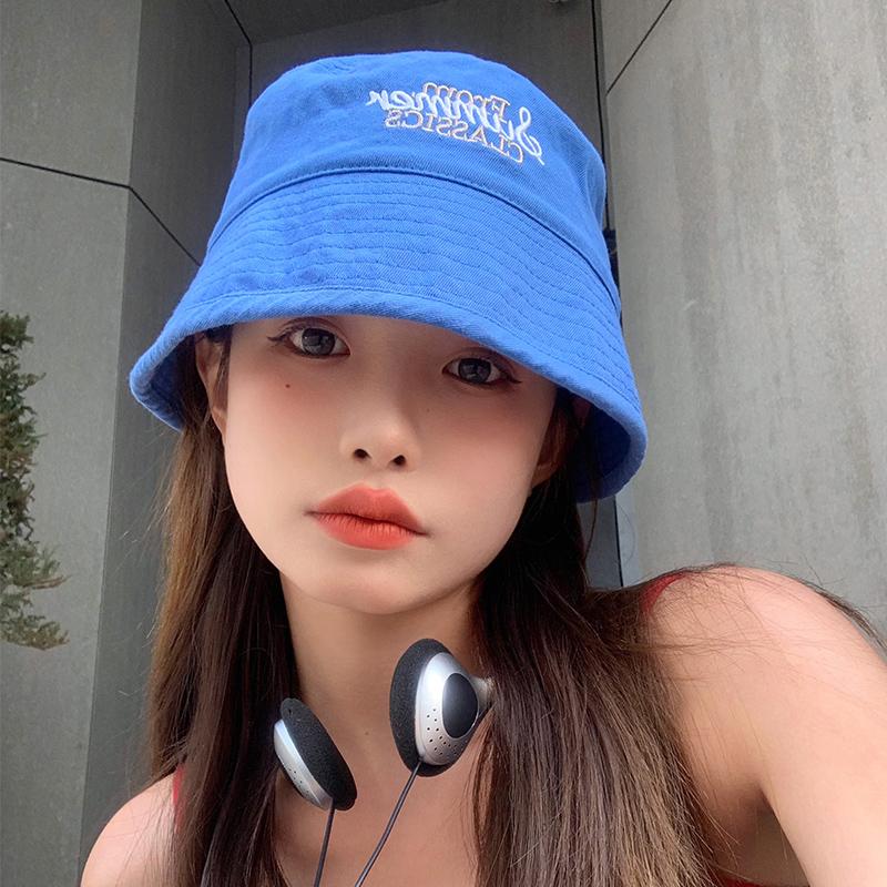 Bucket hat new spring and summer solid color letter basin hat versatile bucket hat sunscreen visor hat