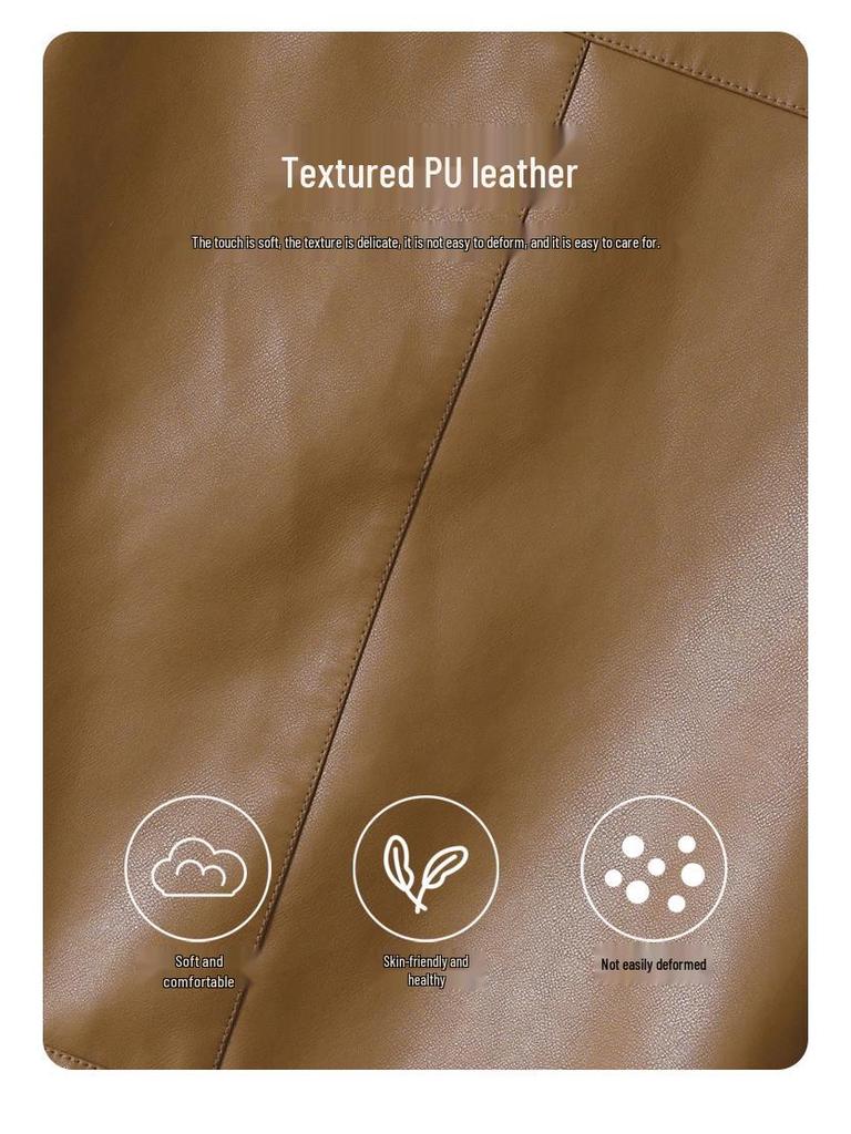 Stylish Women's PU Leather Stand-Collar Jacket, 2025 Plus Size Slimming Biker Style for Spring/Autumn.