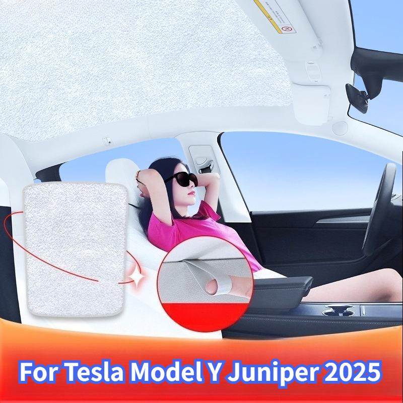 Sun Roof Sunshade For Tesla Model Y Juniper 2025 2026 Front Rear Sunroof Skylight One-piece Suede Sunshade Interior Accessories