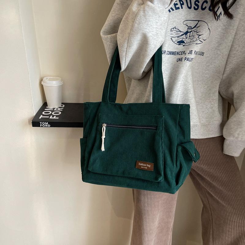 Women's Fashion Shoulder Bag Class Large Capacity Student Tote Bag Corduroy Commuter Handbag Carrying Bags Cabas Eco Bag