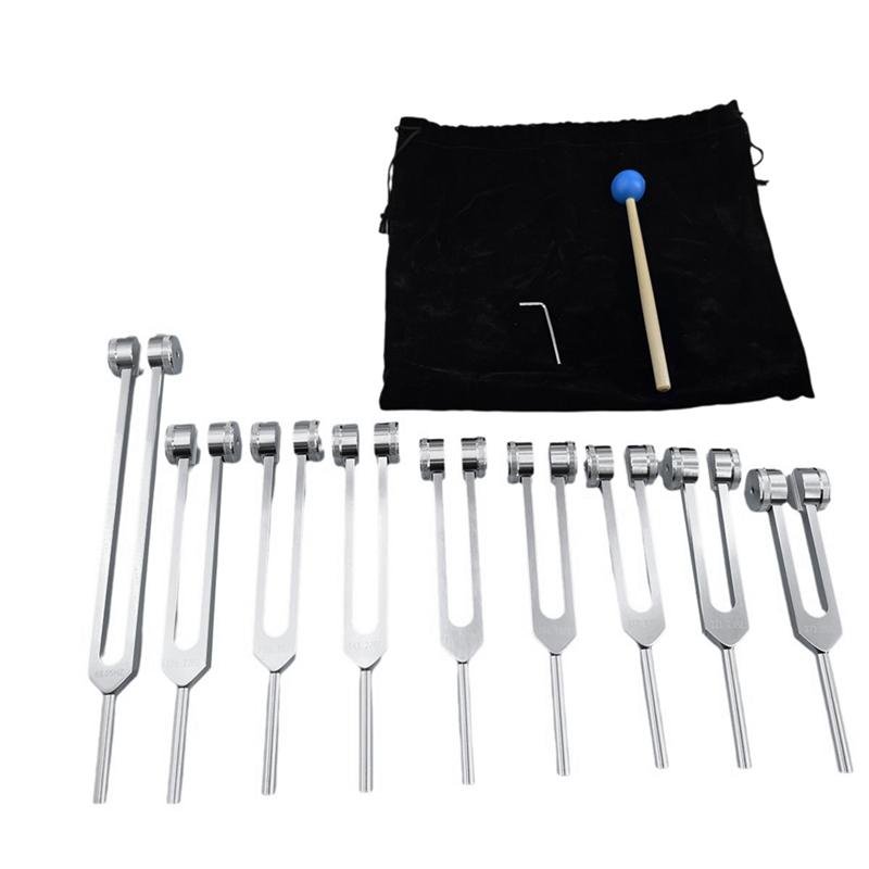 A96I-Aluminum Alloy Chakra Tuning Forks Set With Hammers For Healing, Sound Therapy, Meditation, Yoga