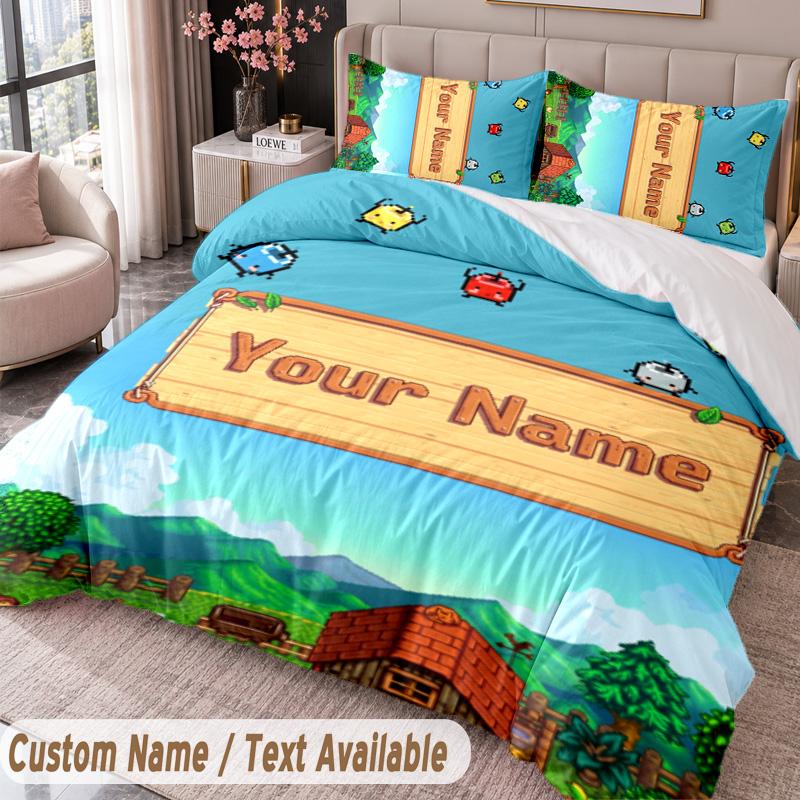 Custom Name Text 3Pcs Bedding Set Stardew Valley Duvet Cover And Two Pillowcases