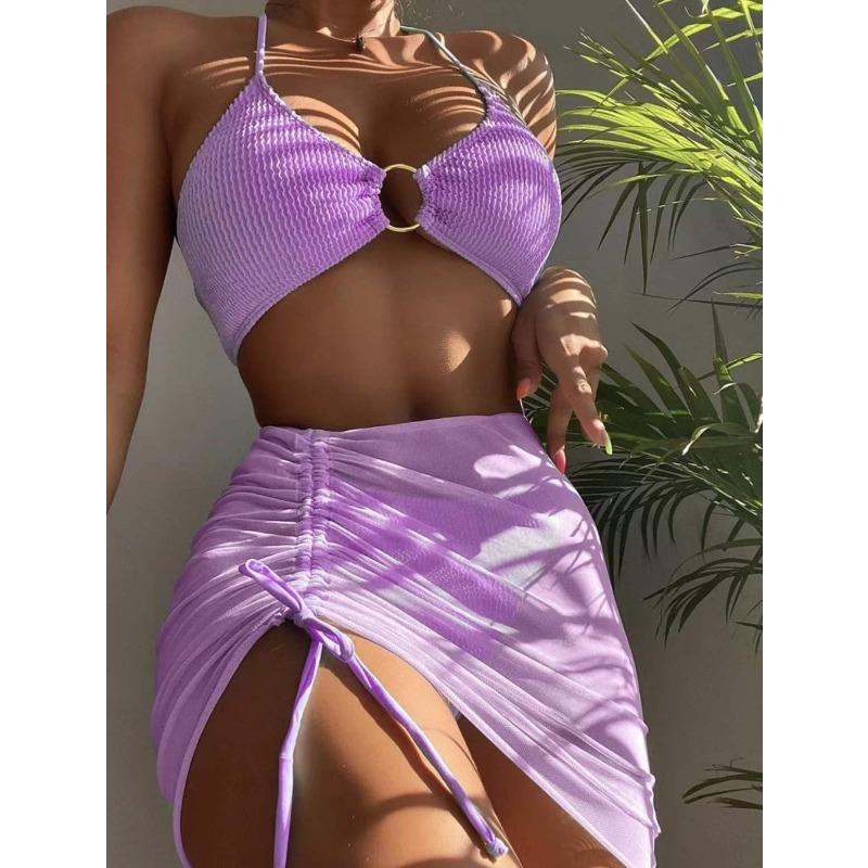 Rim Bikini Three-piece Split Bikini Pleated Women's Swimsuit