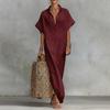 Summer Cotton Linen Dress for Women Short Sleeve Button Up Long Dress Casual Loose Beach Tunic Sundress