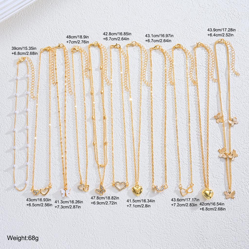 Fashion Elegant Multi-layered Necklace Set for Women Vintage Zircon Pearl Heart Butterfly Star Moon Pendant Necklace Jewelry New