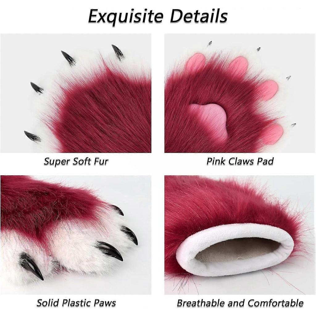 Faux Fur Plush Furry Cat Claw Gloves Animal Fox Paws Mittens