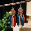 Bohemian Ethnic Feather Tassel Dangle Earrings For Women Trendy Long Beads Indian Drop Earrings Female Vintage Boho Jewelry Gift