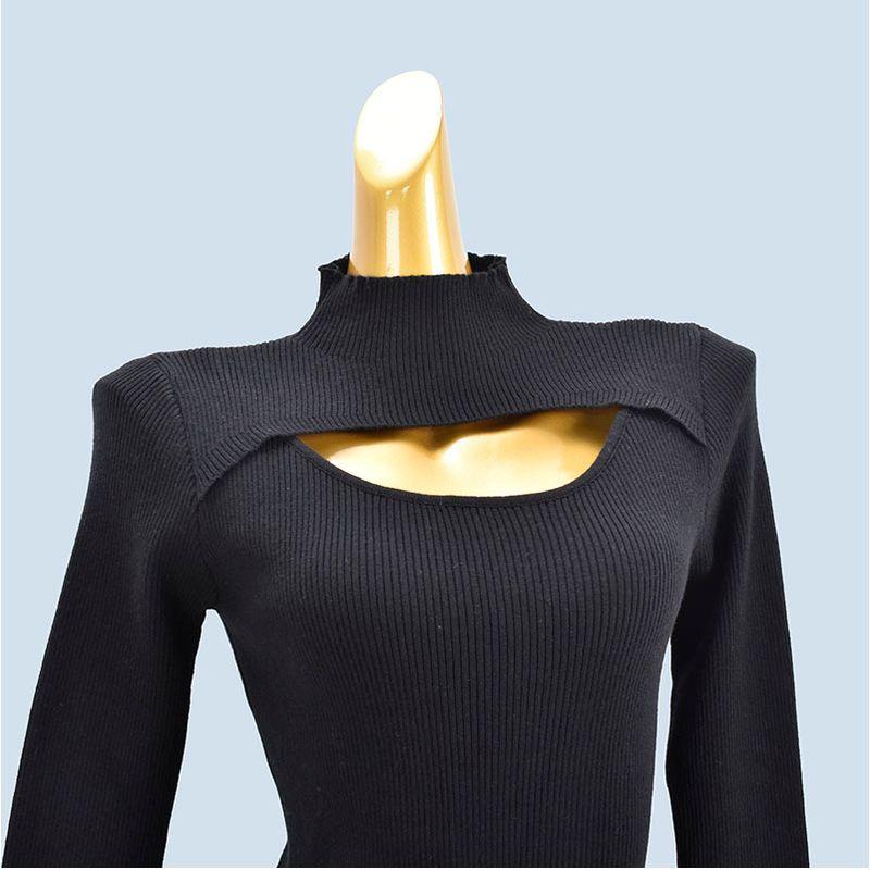 Half Turtleneck Cut Out Long Sleeves Knitwear Spring & Fall New Arrival K-style Silm Slim Looking Easiest for Match Knitted Underwear Top Trendy
