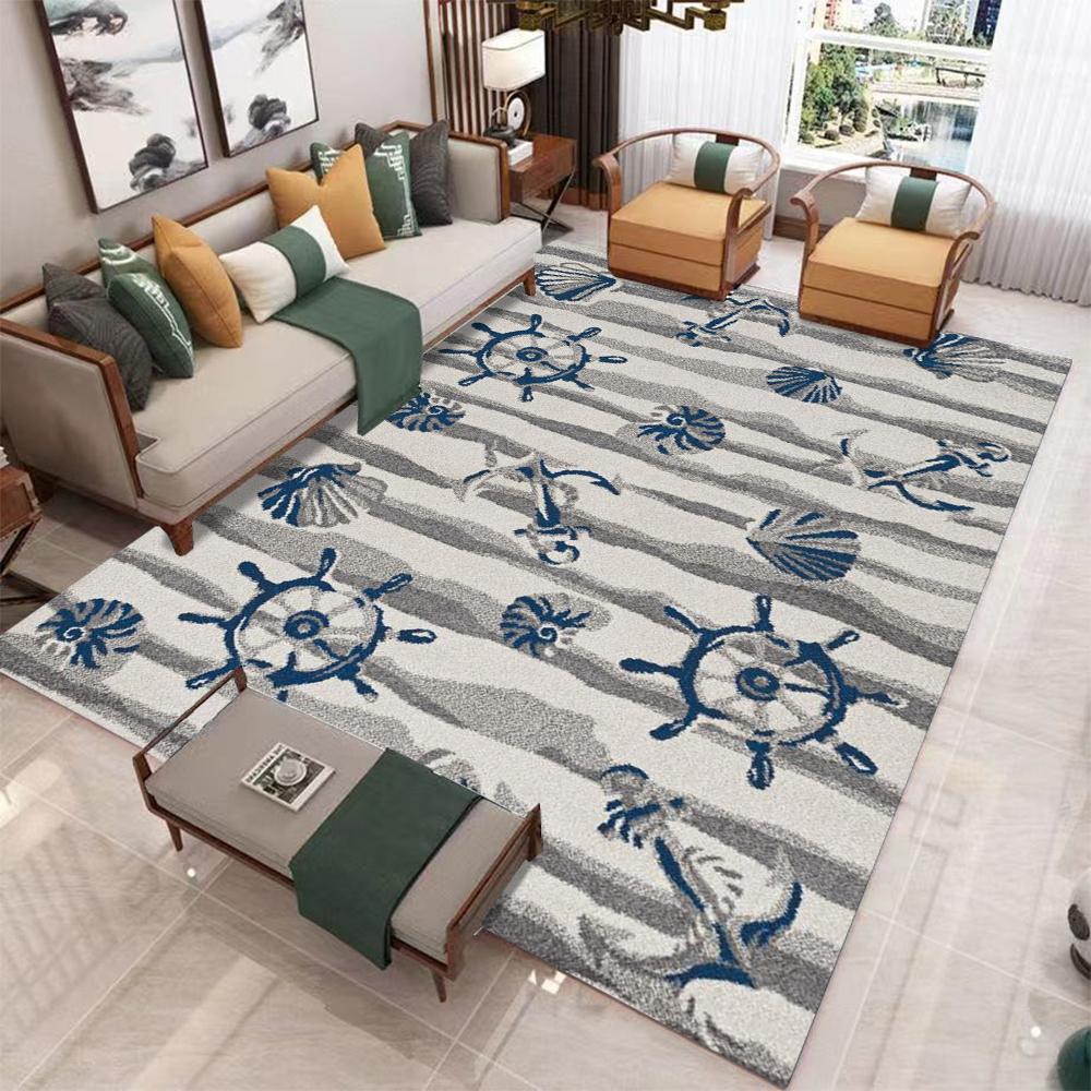 Nordic Style Ocean Border Carpet Bohemian Shell Starfish Carpet Living Room Bedroom Decorative Floor Mat Blue Series Floor Mat