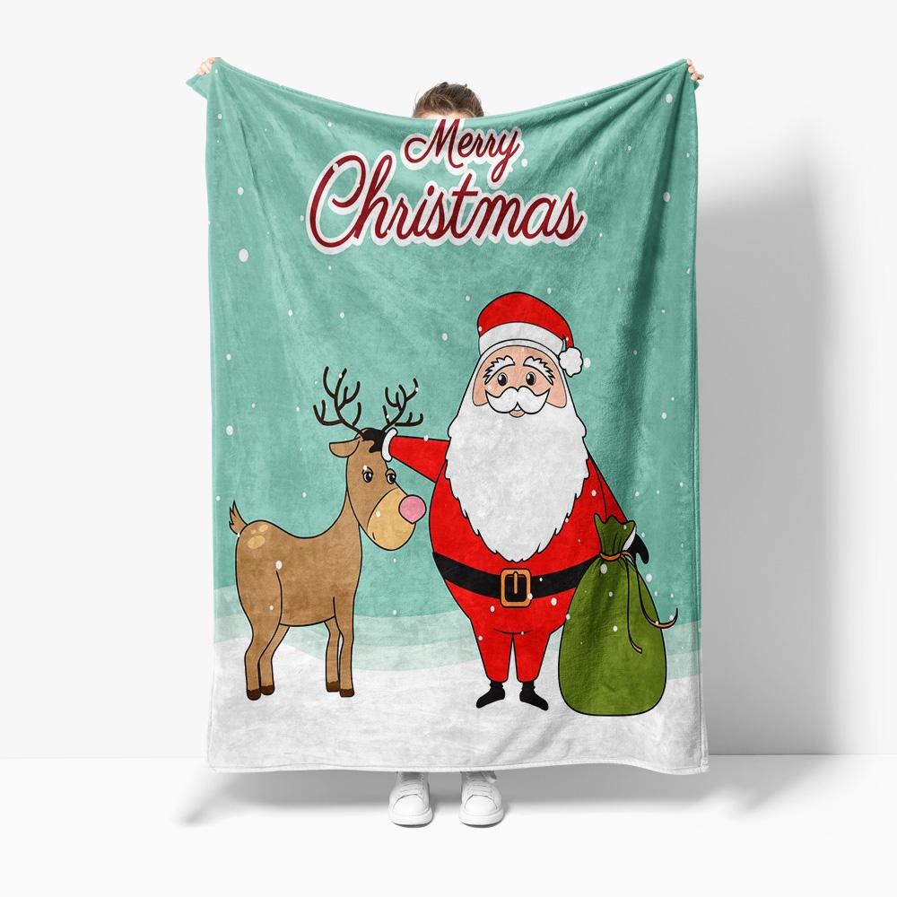 Festive Santa Claus Throw Blanket Merry Christmas Reindeer Cozy Home Decor Gift Holiday Season Warm Fleece Bedding
