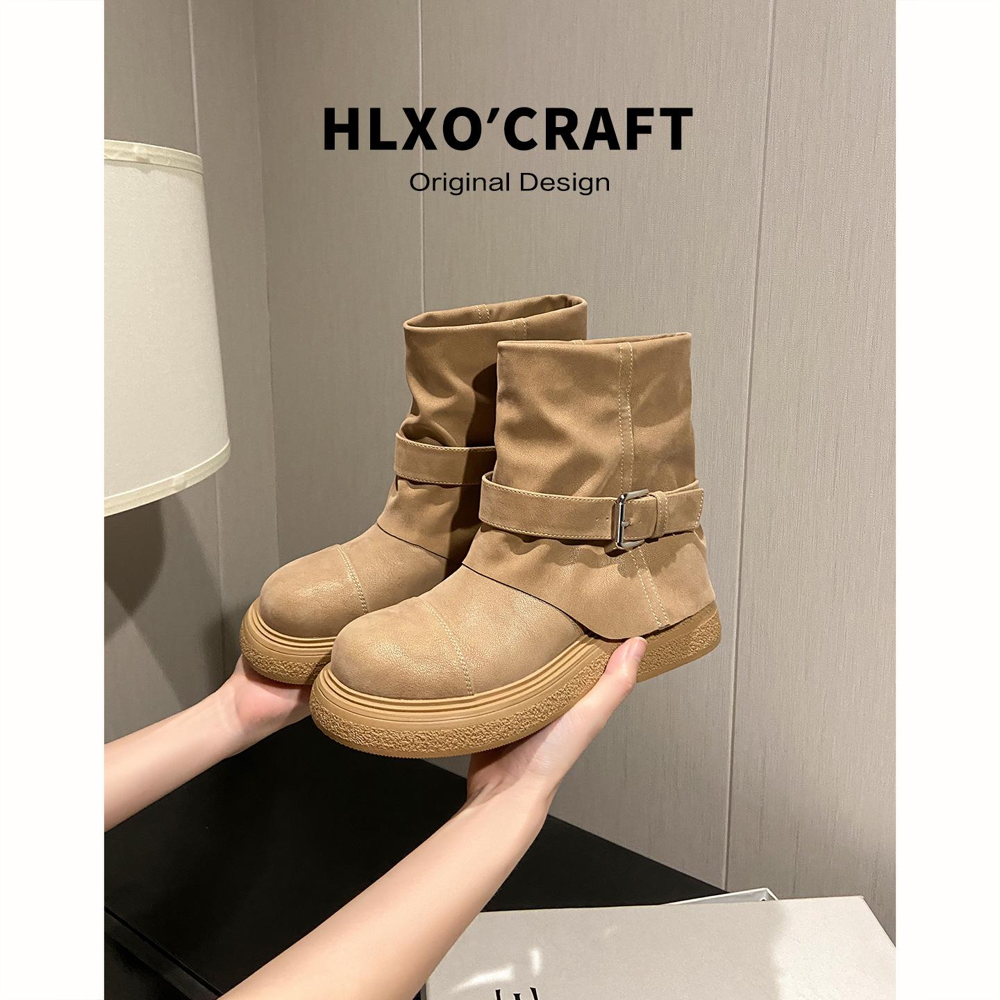 

Soft leather version~ retro thick-soled khaki Martin boots women s 2025 new versatile leather buckle with sleeve, tube pants, short boots 35 хаки