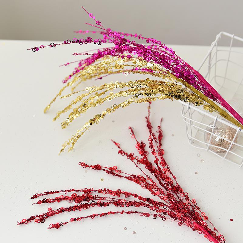 Sequin Glitter Christmas Party Branch Sticks Decoration White Artificial Plant Tassel Wheat Ears for Xmas Tree Ornament Supplies