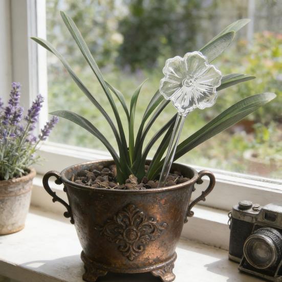 Självvattnande Lök Glas Klar Blomma Automatisk Växtvattningslök Blomma Formad Växtvattningsanordning för Semestervattning Inomhus Utomhusväxter