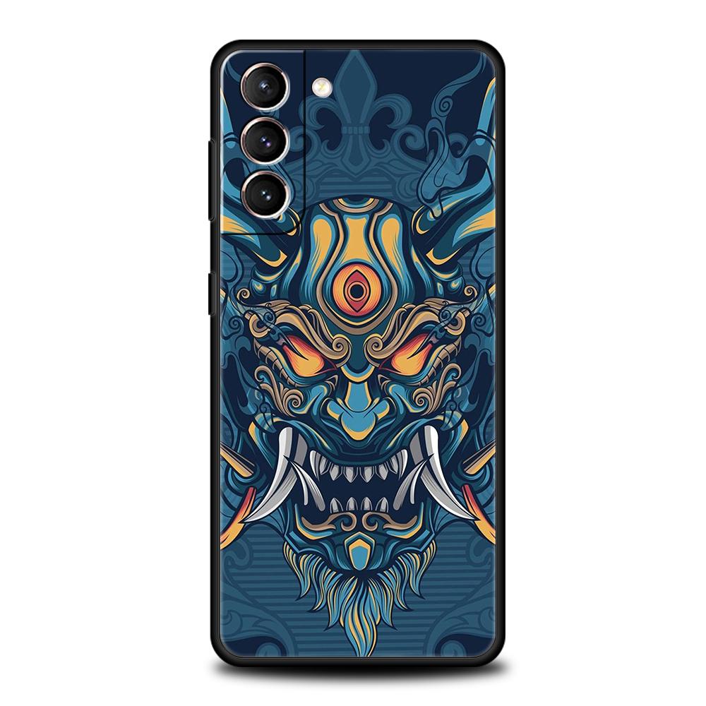 Japan Samurai Oni Mask Phone Case for Samsung Galaxy S24 S23 S22 S20 S21 FE Ultra S10 S10E S9 S8 Plus 5G Silicone Cover Capas