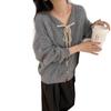 Korean lace-up lace lapel sweater jacket women's 2025 autumn and winter new solid color versatile soft waxy knitted cardigan