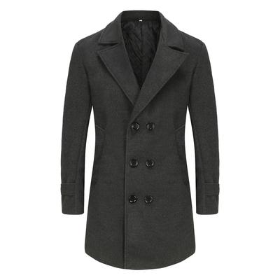 Winter European Size Men's Woolen Coat Fashionable Double-breasted Lapel with Cotton Medium and Long Woolen Coat