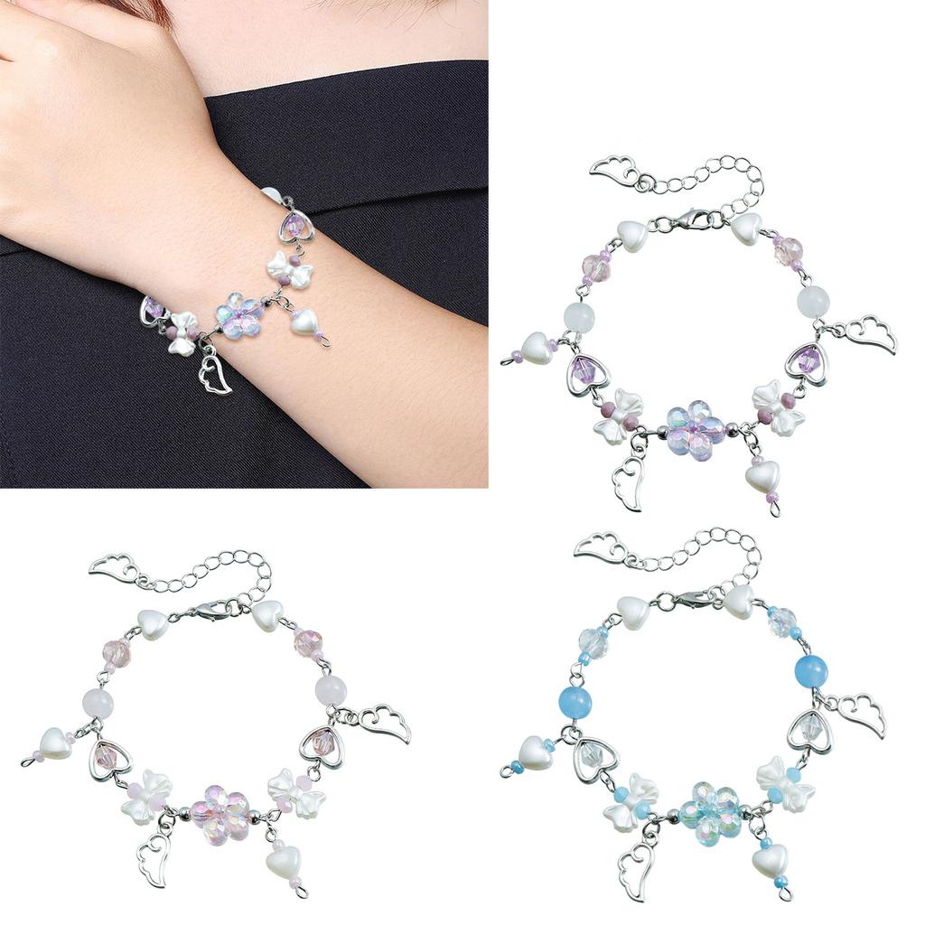 Süßes Blumenarmband für Damen Mode Schleife Herz Perlenarmbänder mit Quasten Anhänger Ästhetischer Schmuck Geschenk