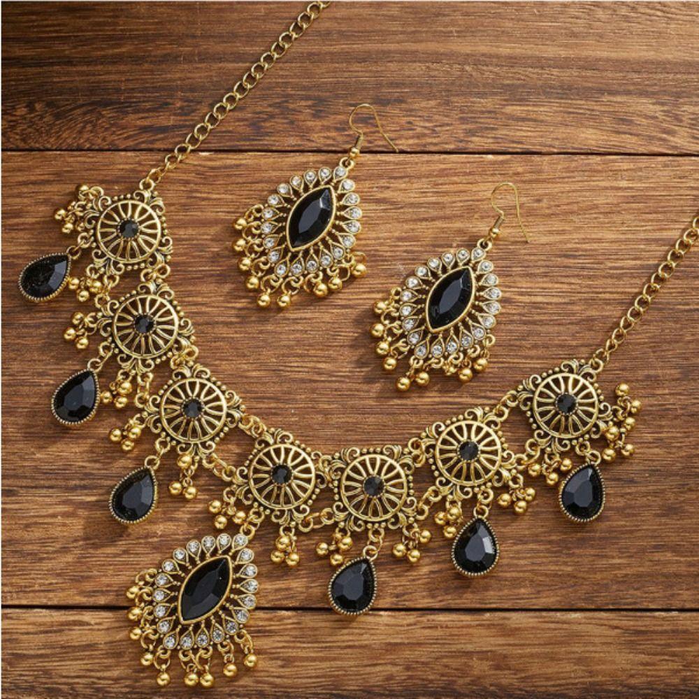 Rhinestone Inlaid Necklace Earrings Set Water Drop Pendant Women Jewelry Set Bridal
