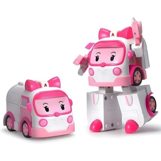 Transformable Robot Toys Set of 2, Car Amber+Helly, Plastic Material, Pink/Green