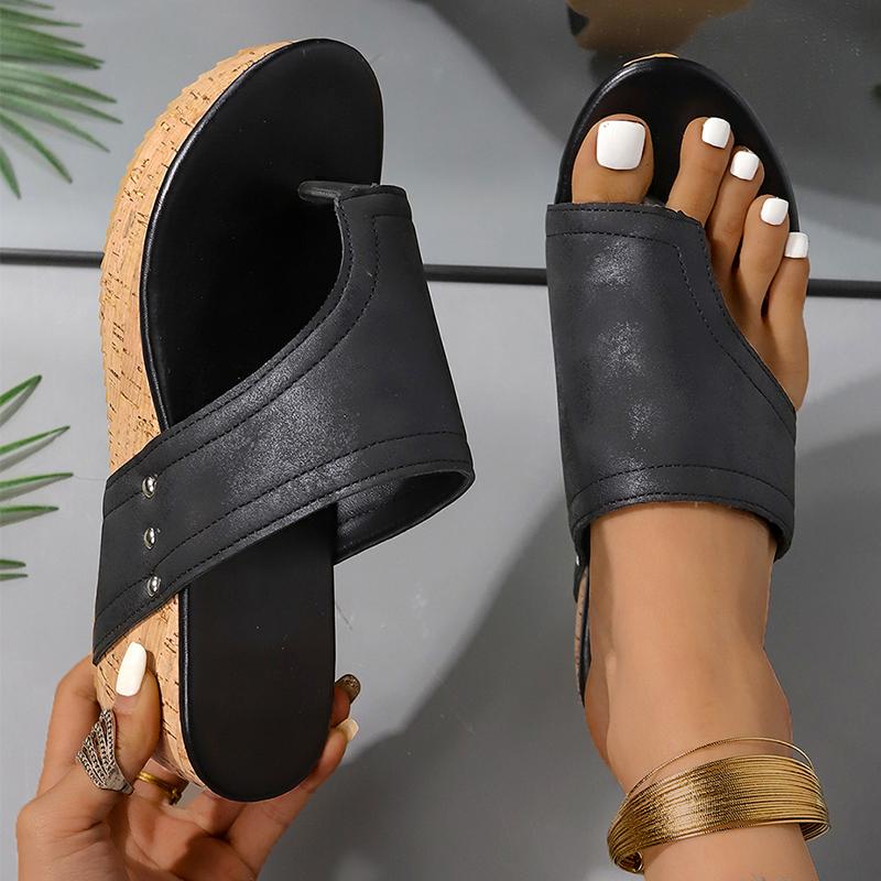 Sandale damă cu platformă groasă, cu vârful clipsat, la modă, cu nituri și toc plat, flip-flops de vară, talpă groasă multicoloră, mărimea mare 43 Zapatos