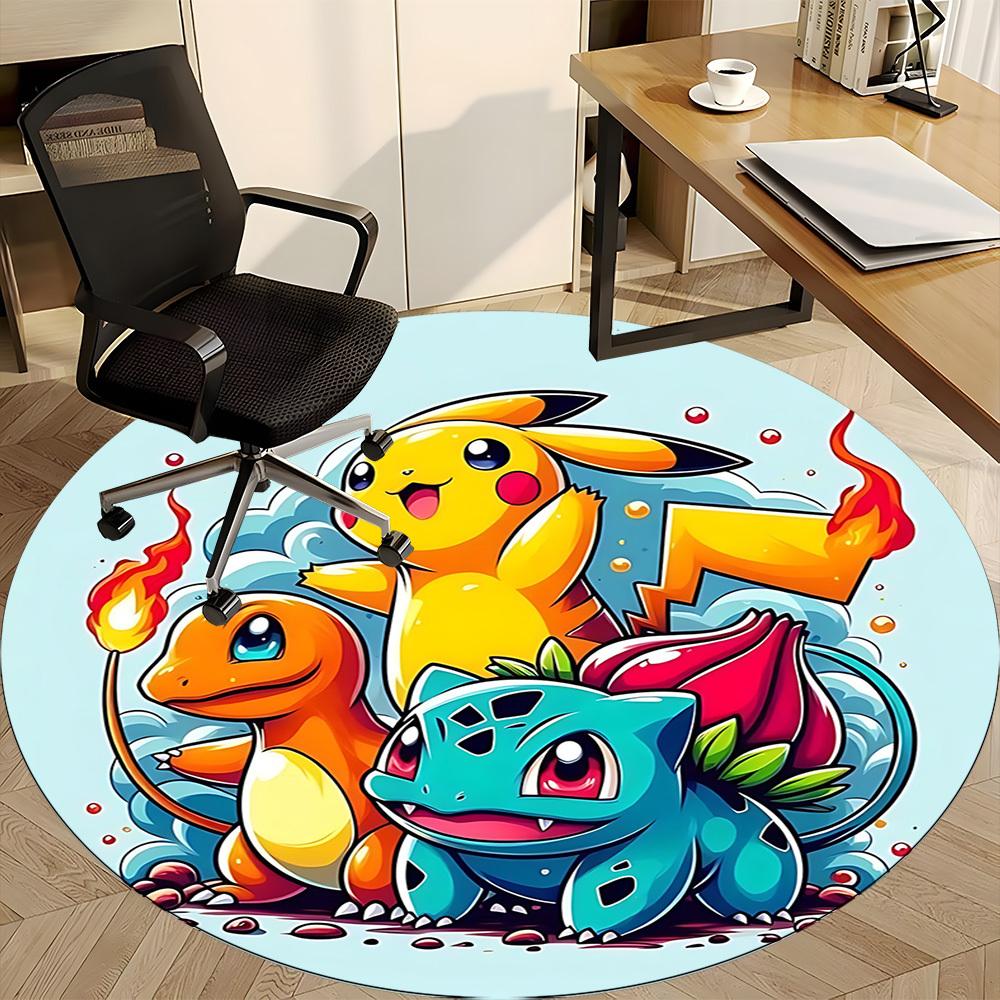 1pc Pikachu Pokemon Characters Office Round Area Rug, Indoor Mat Suitable For Office,Bedroom Living Room Home Decor, Room Deco a09260