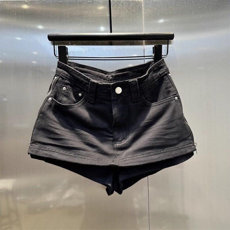 Gonna corta di jeans bianca alla moda: Dimagrante, Versatile, Zip Laterale, Caratteristica Anti-Esposizione