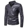Nueva Chaqueta de Cuero Solapa Hombres Chaqueta PU Cuello Ribeteado Cremallera Cárdigan Chaqueta de Color Sólido Cuero Hombres
