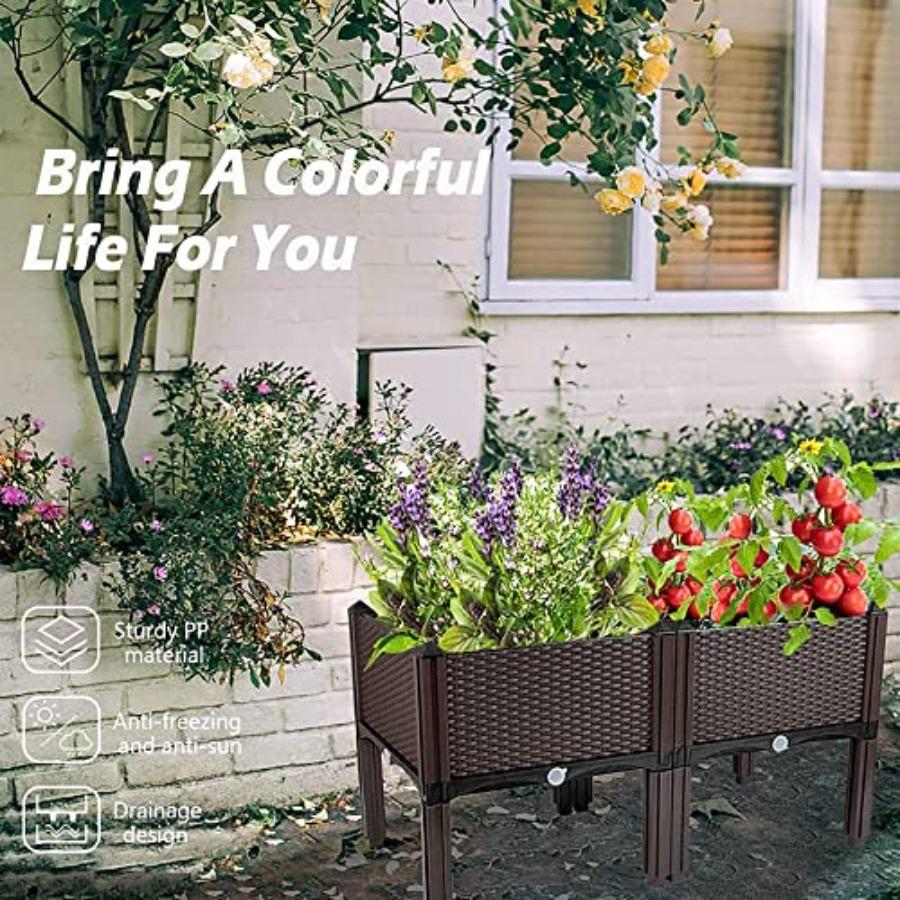 Plastic Elevated Planters for Raised Garden Bed with Legs for Outdoor Plants Box Kits with Drainage Holes for Patio Deck Balcon